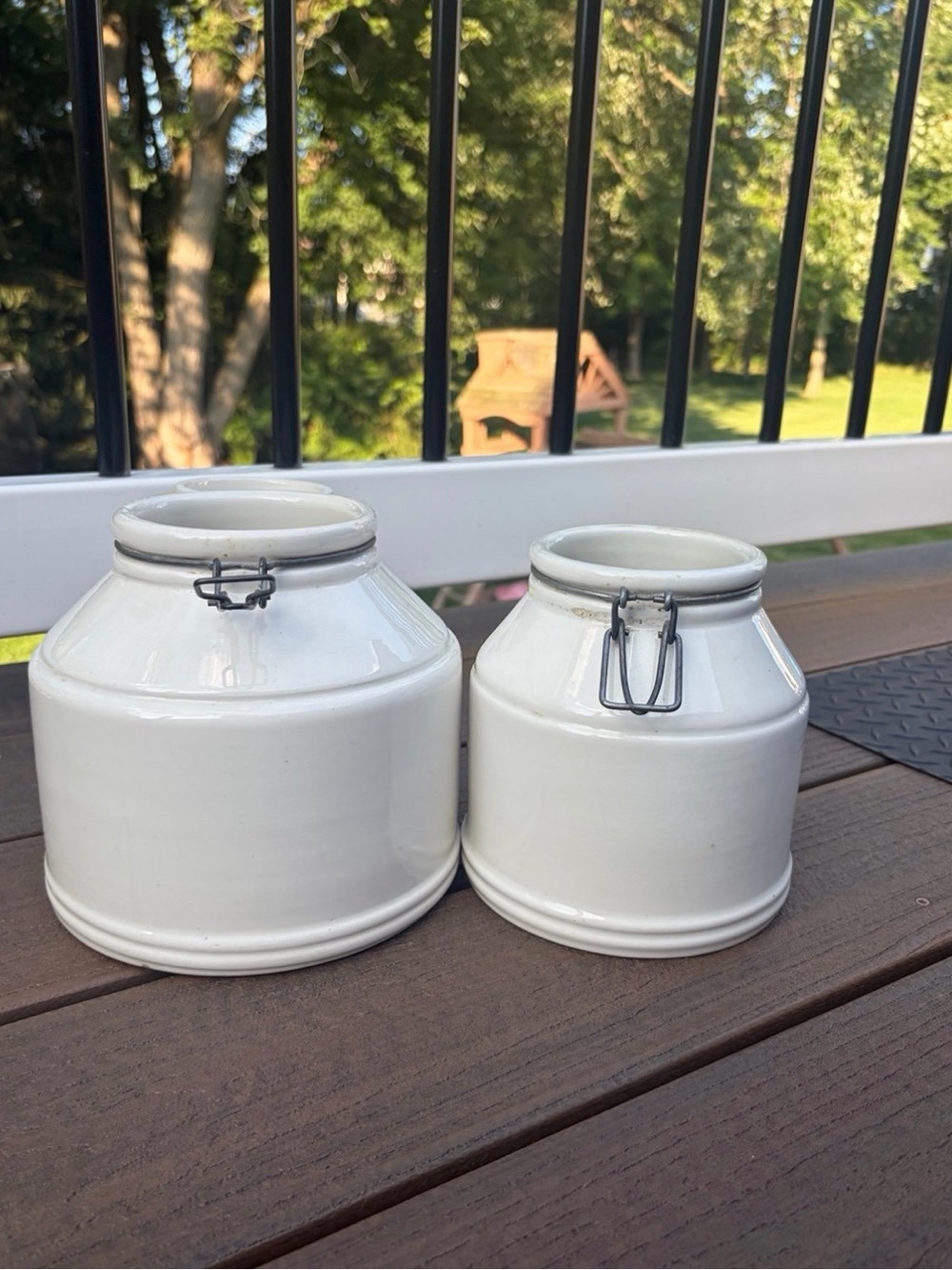 Vtg Baldelli Italy White Ceramic Milk Can Kitchen Canisters Set of 2 Clasp Lid